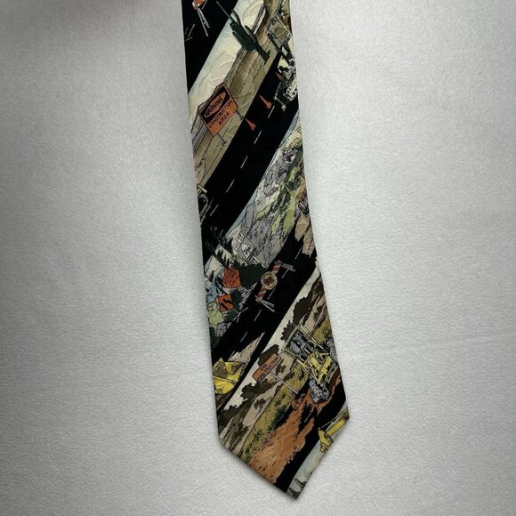 Nicole Miller 1993 Vintage Silk Tie Road Construction Bulldozer Theme Novelty - Picture 5 of 7
